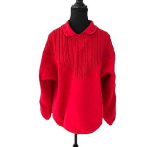 RANDY RIVER Vintage Sweatshirt Polo Collar Cable Knit Elbow Patch Unisex Retro